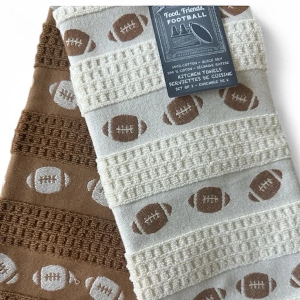 Set of 2 Football Brown and Cream Kitchen Towels 🏈 NWT